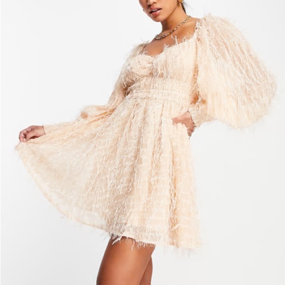 Asos Elegant Blush Feather-Texture Mini Dress